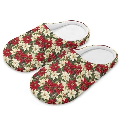 Uacyareni Christmas Flower Hausschuhe Damen Weihnachten Winter Pantoffeln Warmer Flanell Christmas Pantoffeln für Frauen-36-37 von Uacyareni