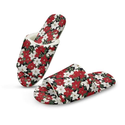Uacyareni Christmas Flower Plüsch Pantoletten Komfortabel Slipper Hauspantoffeln Warmer Flanell Kuschelige Offene Fersen-40-41 von Uacyareni