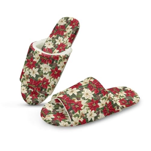 Uacyareni Christmas Flower Plüsch Pantoletten Komfortabel Slipper Hauspantoffeln Warmer Flanell Kuschelige Offene Fersen-46-47 von Uacyareni