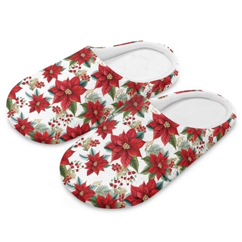 Uacyareni Christmas Flower Weihnachten Hausschuhe Damen Winter Warme Hausschuhe Für Weich Und Bequem Komfortabel-44-45 von Uacyareni