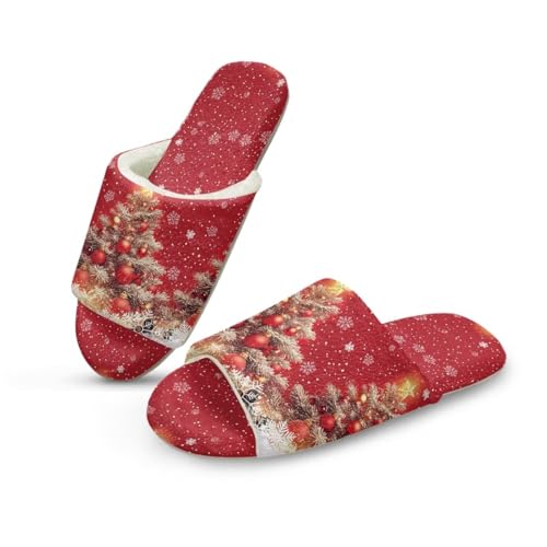 Uacyareni Christmas Tree Pattern Plüsch Pantoletten Komfortabel Slipper Hauspantoffeln Warmer Flanell Kuschelige Offene Fersen-40-41 von Uacyareni