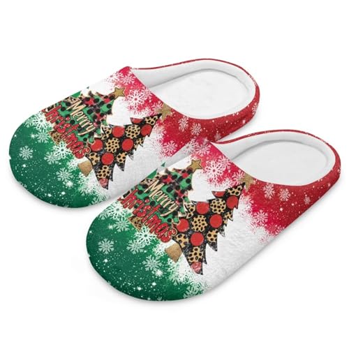 Uacyareni Christmas Tree Weihnachten Hausschuhe Damen Winter Warme Hausschuhe Für Weich Und Bequem Warmer Flanell Pantoffeln-46-47 von Uacyareni