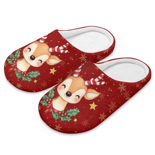 Uacyareni Cute Elk Hausschuhe Damen Weihnachten Winter Pantoffeln Komfortabel Christmas Pantoffeln Weihnachtshausschuhe-46-47 von Uacyareni