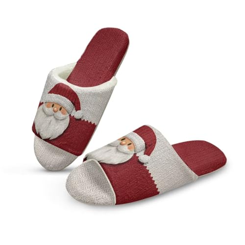 Uacyareni Cute Santa Claus Plüsch Pantoletten Komfortabel Slipper Hauspantoffeln Warmer Flanell Kuschelige Offene Fersen-46-47 von Uacyareni