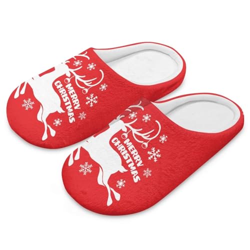Uacyareni Elchmuster Weihnachten Weiche Bequem Plüsch Pantoffeln rutschfeste Hüttenschuhe Slippers Hausschuhe Warmer Flanell-42-43 von Uacyareni