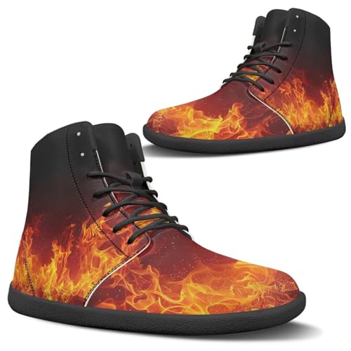 Uacyareni Feuer Pattern Hoch Oben Leder Wanderschuhe Leichtgewicht Barfußschuhe Mode Freizeitschuhe für Damen-45EU von Uacyareni