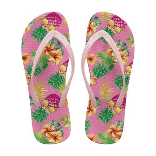 Uacyareni Flip Flops Damen 37 Ananas und Blumen Flip Flops für Damen Mode Slipper Bequemlichkeit Sommer Strand Komfort Plattform Sandalen Badelatschen von Uacyareni