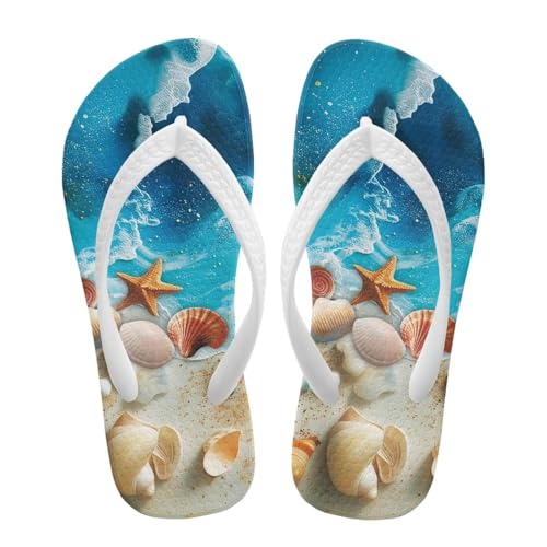 Uacyareni Flip Flops Kinder Muscheln und Seesterne Zehentrenner Mädchen Badelatschen Sommer Strand und Pool Rutschfeste Zehensandalen-34 von Uacyareni
