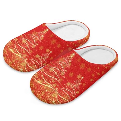 Uacyareni Gold Christmas Tree Hausschuhe Damen Weihnachten Winter Pantoffeln Komfortabel Christmas Pantoffeln Weihnachtshausschuhe Funny Slippers-36-37 von Uacyareni