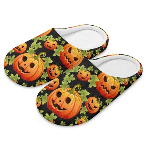 Uacyareni Halloween Damen Lustiges Gesicht Kürbis Cartoon Bequem Flauschig Flach Leichte Freizeit Slipper Komfortabel Hausschuhe Herren-42-43 von Uacyareni