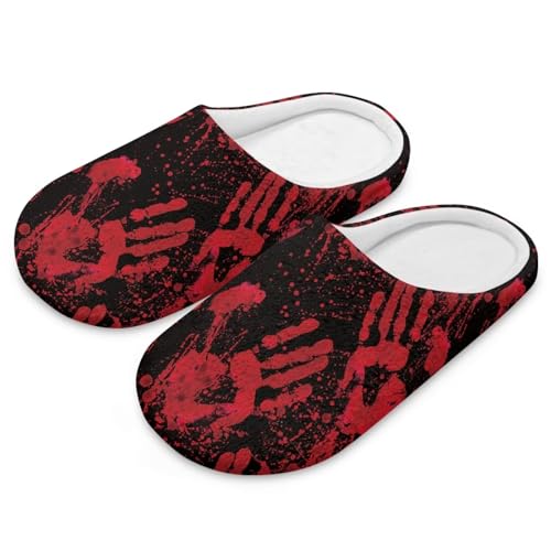 Uacyareni Halloween Damen Pantoffeln Blutige Hände Hausschuhe Herren Warmer Flanell Bequem Flauschig Flach Leichte Freizeit Slipper-40-41 von Uacyareni