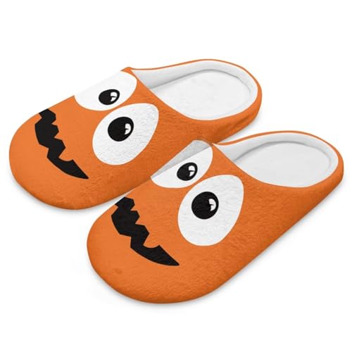 Uacyareni Halloween Damen Pantoffeln Cartoon-Kürbis mit lustigem Gesicht Blumenmuster Cartoon Bequem Flauschig Flach Leichte Freizeit Slipper-36-37 von Uacyareni