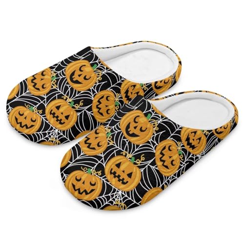 Uacyareni Halloween Damen Pantoffeln Lustiges Gesicht Kürbis Cartoon Bequem Flauschig Flach Leichte Freizeit Slipper Komfortabel Hausschuhe Herren-44-45 von Uacyareni