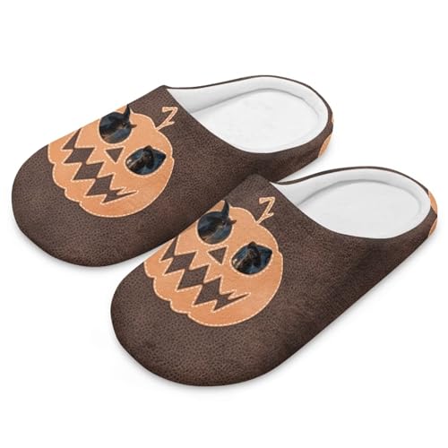 Uacyareni Halloween Damen Pantoffeln Lustiges Gesicht Kürbis Pattern Blumenmuster Cartoon Bequem Flauschig Flach Leichte Freizeit Slipper-44-45 von Uacyareni