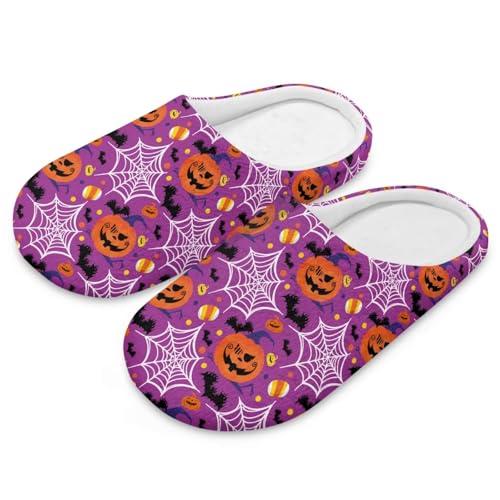 Uacyareni Halloween Damen Pantoffeln Spinnennetz-Kürbis Blumenmuster Cartoon Bequem Flauschig Flach Leichte Freizeit Slipper-44-45 von Uacyareni