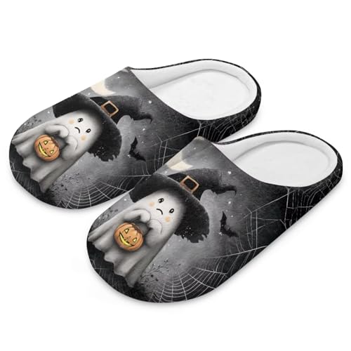 Uacyareni Halloween Damen Pantoffeln Süßer Geist Hausschuhe Herren Warmer Flanell Slippers Für Männer-38-39 von Uacyareni
