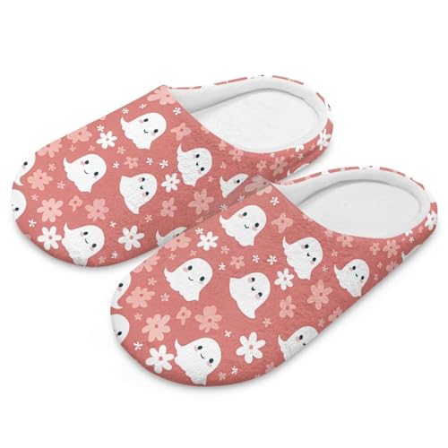 Uacyareni Halloween Hausschuhe Für Damen Bunte Süßer Geist Blumig Leichte Freizeit Slipper Komfortabel Hausschuhe Herren-46-47 von Uacyareni