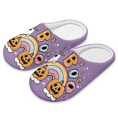 Uacyareni Halloween Hausschuhe Für Damen Herren Cartoon-Kürbis mit lustigem Gesicht Kürbis inter Plüsch Wärme Pantoffeln Hausschuhe Damen Funny Slippers-36-37 von Uacyareni