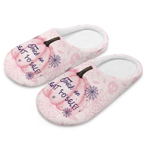 Uacyareni Halloween Hausschuhe Für Damen Herren Rosa Kürbis Kürbis inter Plüsch Wärme Pantoffeln Hausschuhe Damen Funny Slippers-40-41 von Uacyareni
