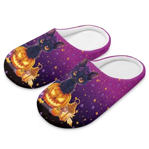 Uacyareni Halloween Hausschuhe Für Damen Herren Schwarze Katze Kürbis inter Plüsch Wärme Pantoffeln Hausschuhe Damen Funny Slippers-42-43 von Uacyareni