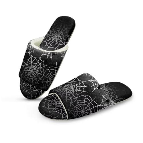 Uacyareni Halloween Hausschuhe Für Damen Herren Winter Plüsch Wärme Pantoffeln Spinnennetz Hausschuhe Offene Zehen-38-39 von Uacyareni