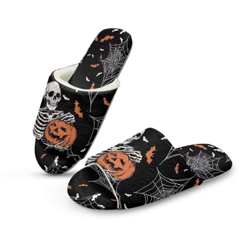 Uacyareni Halloween Hausschuhe Für Damen Herren Winter Plüsch Wärme Pantoffeln Totenkopfkürbis Hausschuhe Offene Zehen-40-41 von Uacyareni