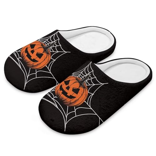 Uacyareni Halloween Hausschuhe Lustiges Gesicht Kürbis Spinnennetz Damen Plüsch Süßer Geist Hausschuhe Damen Cartoon Bequem Flauschig Flach Leichte Freizeit Slipper-42-43 von Uacyareni