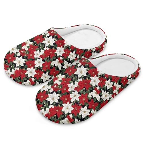 Uacyareni Hausschuhe Damen Weihnachten Winter Pantoffeln Christmas Flower Weihnachts Hausschuhe Damen Warm Plüsch für Frauen-44-45 von Uacyareni