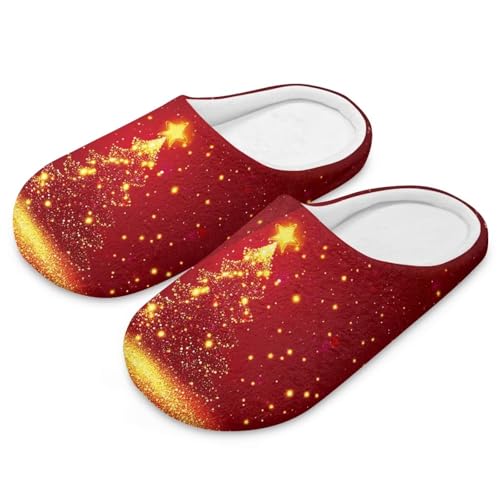Uacyareni Hausschuhe Damen Weihnachten Winter Pantoffeln Goldener Weihnachtsbaum Christmas Pantoffeln Weihnachtshausschuhe Funny Slippers-40-41 von Uacyareni