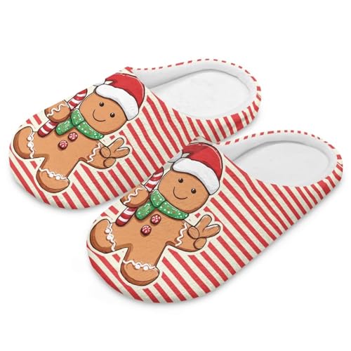 Uacyareni Hausschuhe Damen Weihnachten Winter Pantoffeln Lebkuchenmann Christmas Pantoffeln Weihnachtshausschuhe Funny Slippers-44-45 von Uacyareni