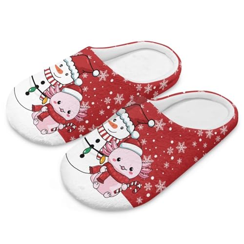Uacyareni Hausschuhe Damen Weihnachten Winter Pantoffeln Süßer Axolotl-Schneemann Warmer Flanell Christmas Pantoffeln-38-39 von Uacyareni