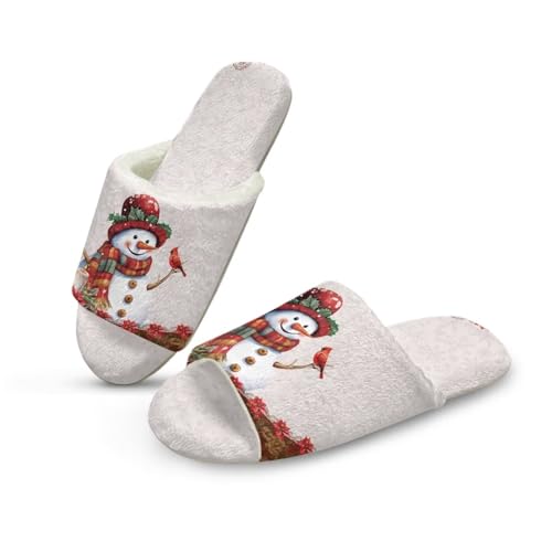 Uacyareni Hausschuhe Damen Weihnachten Winter Süßer Schneemann Pantoffeln Damen Offene Zehen Warmer Flanell Hausschuhe-44-45 von Uacyareni