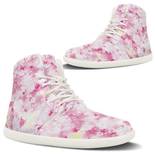 Uacyareni Kirschblüte Rosa Schmetterling Hoch Oben Leder Wanderschuhe Leichtgewicht Barfußschuhe Damen für Sport Walk-38EU von Uacyareni