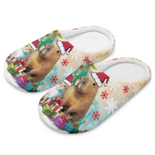 Uacyareni Lovely Capybara Hausschuhe Damen Weihnachten Winter Pantoffeln Weihnachts Hausschuhe Damen Warm Plüsch für Frauen-40-41 von Uacyareni