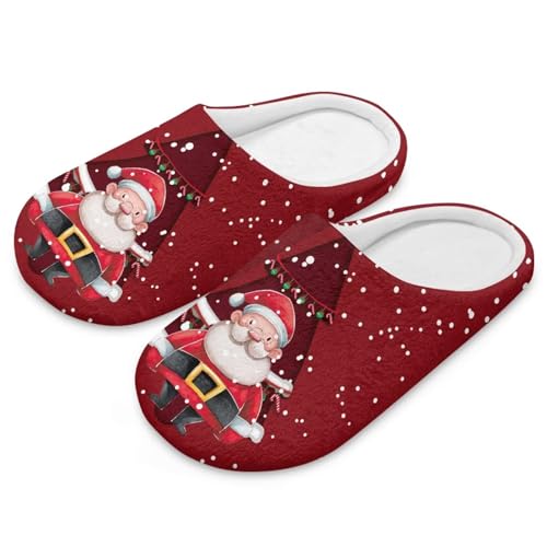 Uacyareni Lustiger Weihnachtsmann Hausschuhe Damen Weihnachten Winter Pantoffeln Warmer Flanell Christmas Pantoffeln für Frauen-38-39 von Uacyareni