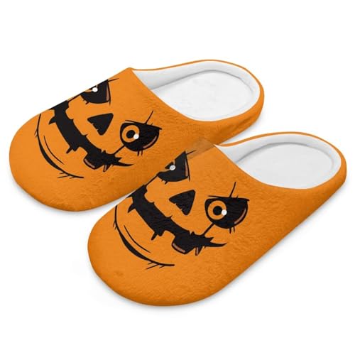 Uacyareni Lustiges Gesicht Kürbis Cartoon Bequem Flauschig Flach Leichte Freizeit Slipper Halloween Mode Plüschhausschuhe-38-39 von Uacyareni