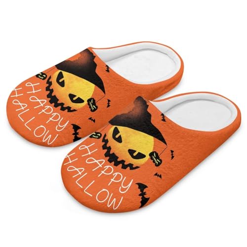 Uacyareni Lustiges Gesicht Kürbis Halloween Damen Pantoffeln Warmer Flanell Bequem Flauschig Flach Leichte Freizeit Slipper-40-41 von Uacyareni