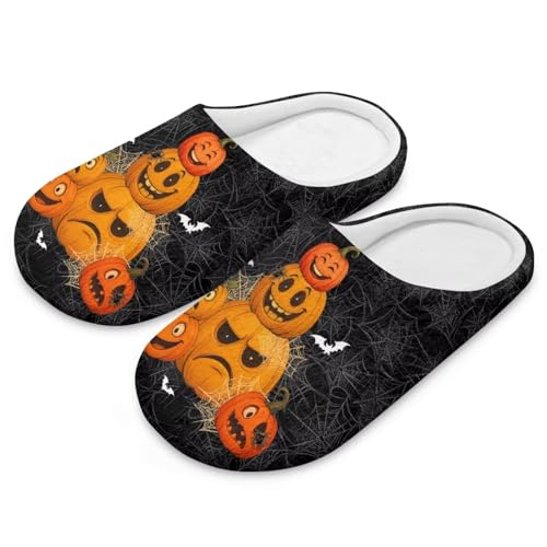 Uacyareni Lustiges Gesicht Kürbis und Fledermaus Halloween Hausschuhe für Damen Und Herren Komfortabel Hausschuhe Damen Slippers-38-39 von Uacyareni