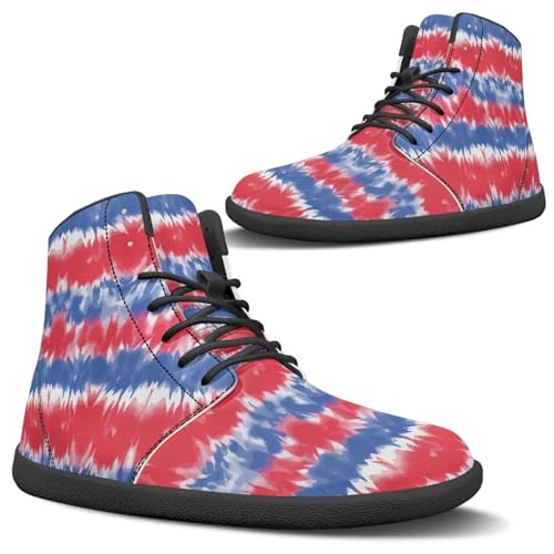 Uacyareni Rot Blau Tie-Dye Barfußschuhe Herren Hoch Oben Leder Wanderschuhe Komfort Sport Fitness Laufschuhe für Männer-37EU von Uacyareni