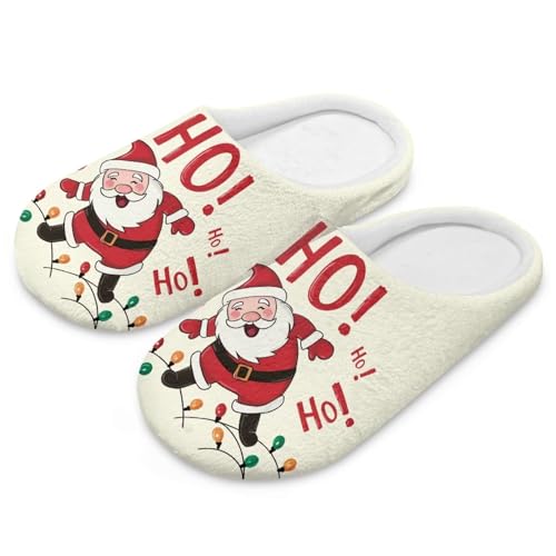 Uacyareni Santa Claus Hausschuhe Damen Weihnachten Winter Pantoffeln Warmer Flanell Christmas Pantoffeln für Frauen-36-37 von Uacyareni