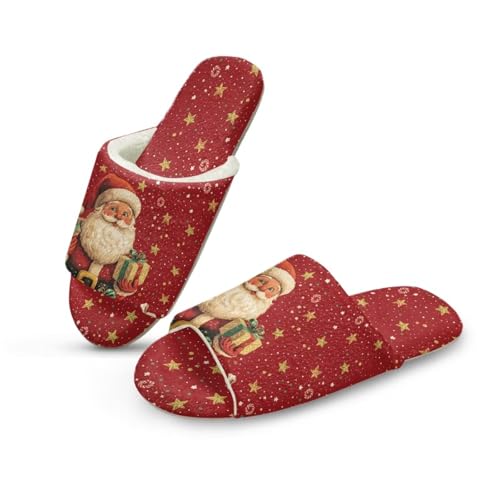 Uacyareni Santa Claus Plüsch Pantoletten Komfortabel Slipper Hauspantoffeln Warmer Flanell Kuschelige Offene Fersen-38-39 von Uacyareni