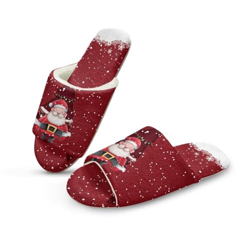 Uacyareni Santa Claus Plüsch Pantoletten Komfortabel Slipper Hauspantoffeln Warmer Flanell Kuschelige Offene Fersen-42-43 von Uacyareni