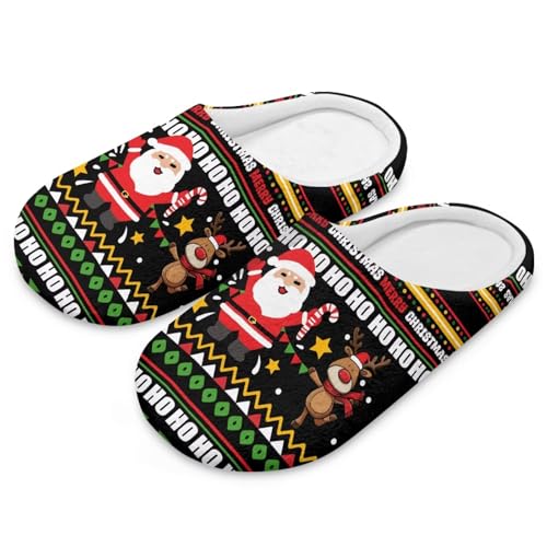 Uacyareni Santa Claus and Elk Hausschuhe Damen Weihnachten Winter Pantoffeln Weihnachts Hausschuhe Damen Warm Plüsch für Frauen-44-45 von Uacyareni