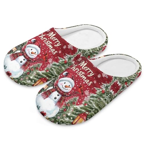 Uacyareni Schneemann Hausschuhe Damen Weihnachten Winter Pantoffeln Warmer Flanell Christmas Pantoffeln für Frauen Funny Slippers-46-47 von Uacyareni