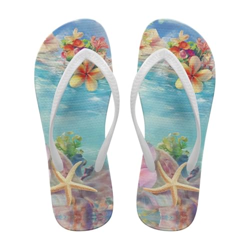 Uacyareni Seesterne und Blumen Flip Flops Damen Bequemlichkeit Slipper für Damen Mode Sommer Strand Komfort Plattform Sandalen Badelatschen 39 von Uacyareni