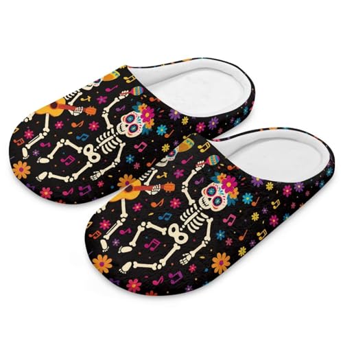 Uacyareni Skull Floral Halloween Hausschuhe Für Damen Herren Winter Plüsch Wärme Pantoffeln Komfortabel Slipper-36-37 von Uacyareni