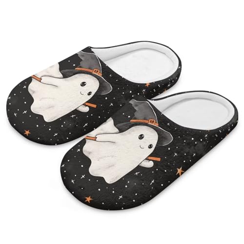 Uacyareni Süßer Geist Cartoon Bequem Flauschig Flach Leichte Freizeit Slipper Halloween Mode Plüschhausschuhe Komfortabel Pantoffeln-44-45 von Uacyareni