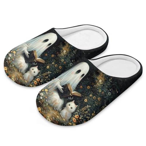 Uacyareni Süßer Geist Halloween Damen Pantoffeln Bequem Flauschig Flach Leichte Freizeit Slipper Komfortabel Hausschuhe Herren-38-39 von Uacyareni