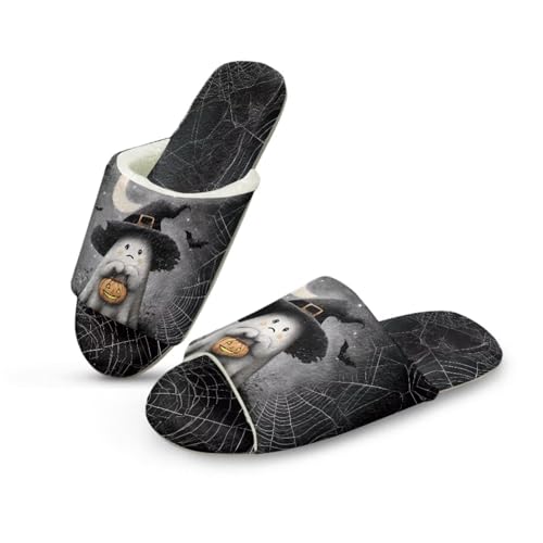 Uacyareni Süßer Geist Halloween Hausschuhe Soft Damen Plüsch Lustiges Gesicht Kürbis Plüsch Pantoletten Komfortabel Slipper-44-45 von Uacyareni