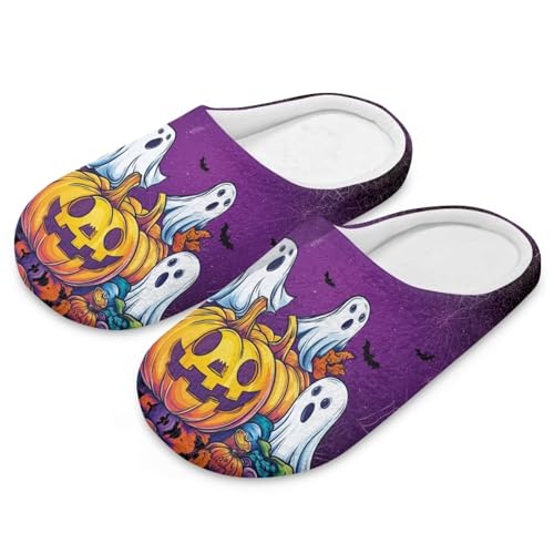 Uacyareni Süßer Geist Lustiges Gesicht Kürbis Halloween Hausschuhe Für Damen Herren Winter Plüsch Wärme Pantoffeln Warmer Flanell Hausschuhe Damen-38-39 von Uacyareni